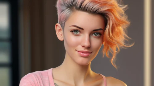 Pink-Haired Woman with Green Eyes