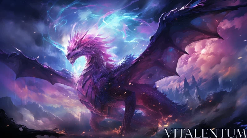 Purple Dragon Digital Painting - Fantasy Artwork AI Image