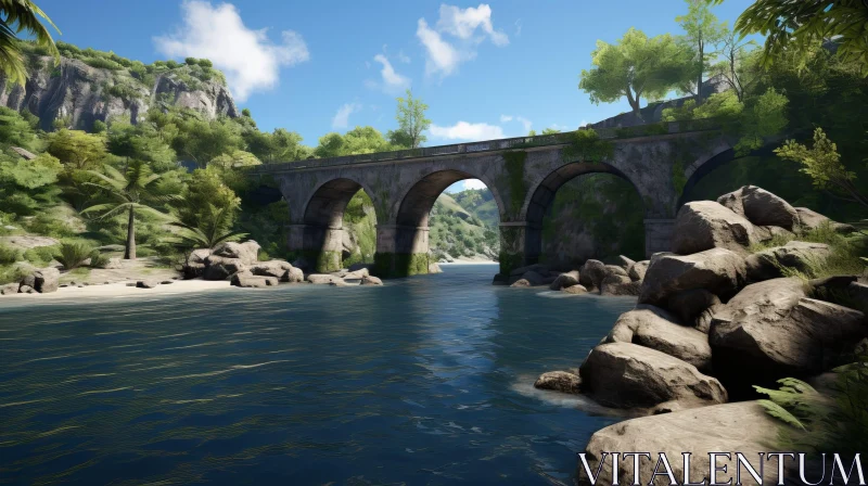 Stone Bridge with Five Arches and Scenic Landscape AI Image
