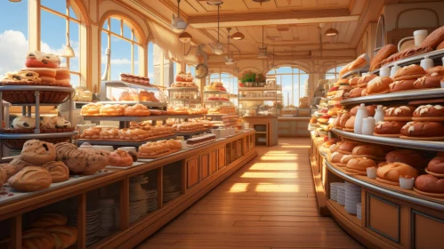 Warm Bakery Display with Bread and Pastries