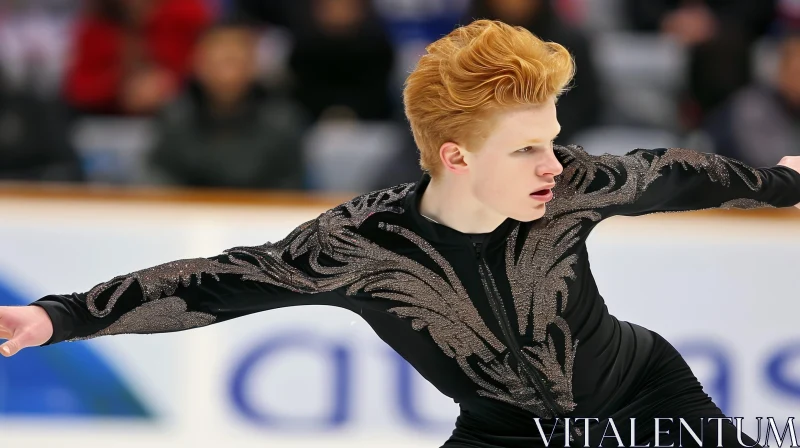 Young Male Figure Skater Performing on Ice AI Image