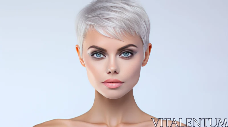 Young Woman Portrait with Blue Eyes and White Hair AI Image