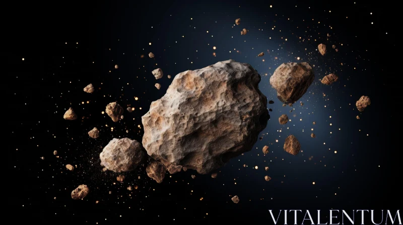 AI ART Asteroids in Space - Dark Blue Background