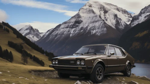 Brown Car in Majestic Mountain Landscape | Imax Style
