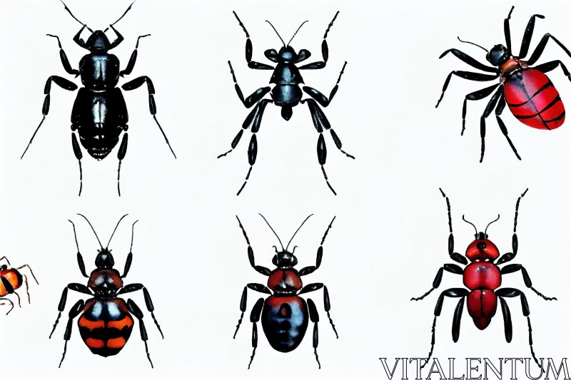 Captivating Beetles Artwork: Red and Black Insect Composition AI Image