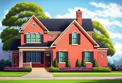 Captivating Red House in Animated Setting | Realistic Hyper-Detailed Rendering