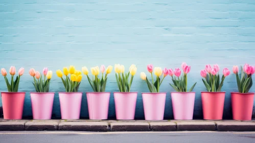 Cheerful Tulip Display on Blue Background