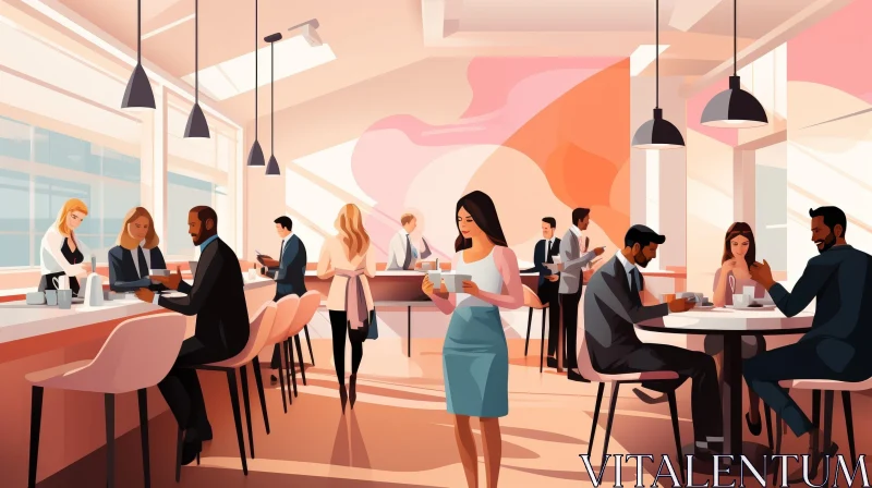 Cozy Coffee Shop Illustration with Modern Decor AI Image