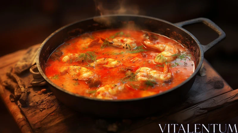 Delicious Shrimp Soup in Cast Iron Pot AI Image