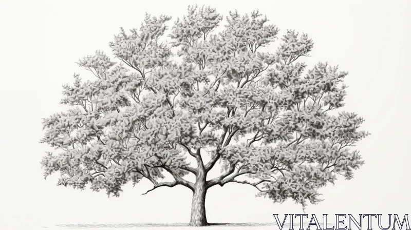 AI ART Detailed Black and White Tree Drawing