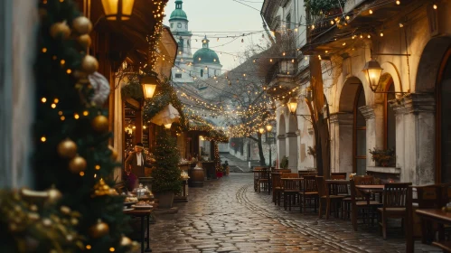 Enchanting Christmas Street in Old European City