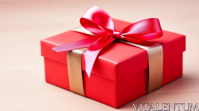 Red Gift Box with Gold Ribbon - Festive Image AI Image