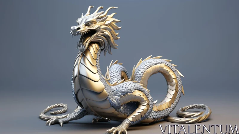 Silver and Gold Dragon 3D Rendering AI Image