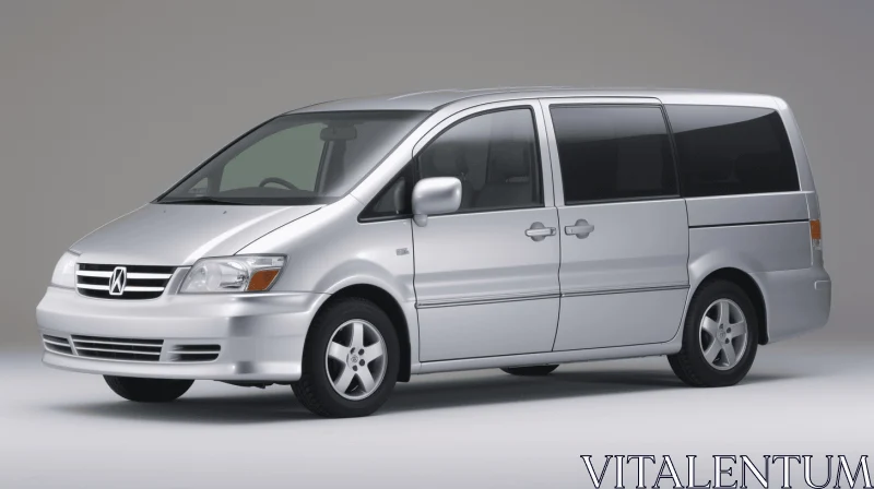 AI ART Silver Minivan Parked on Grey Background with Japanese-Inspired Elements