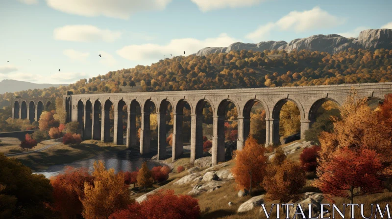 Tranquil Stone Viaduct Bridge in Nature AI Image