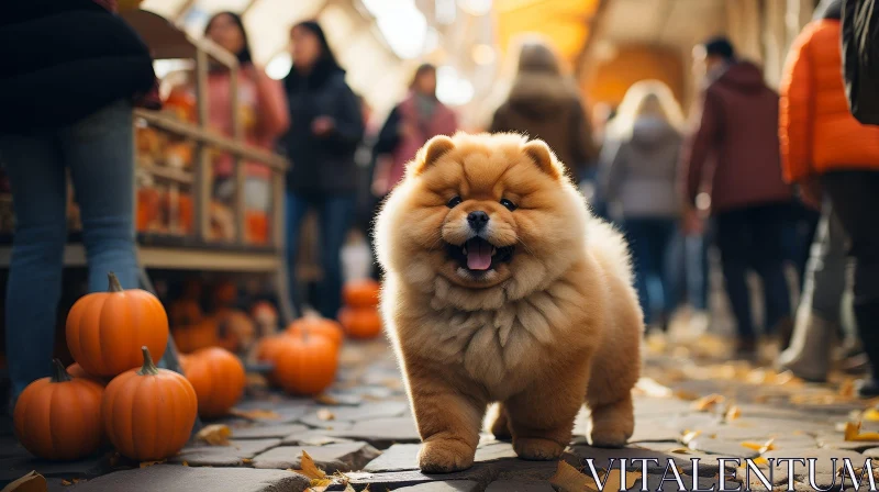 Adorable Chow Chow Puppy on Stone Street AI Image