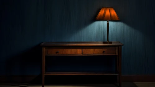 Cozy Dark Room with Wooden Lamp on Table