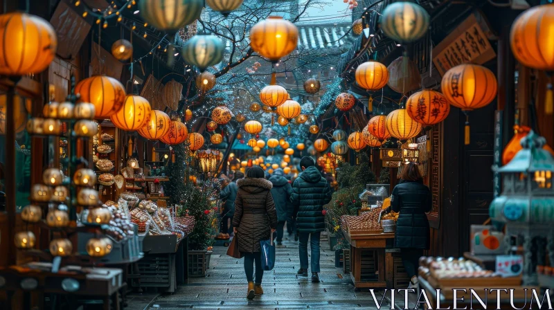Lively Chinese Street Market Scene AI Image
