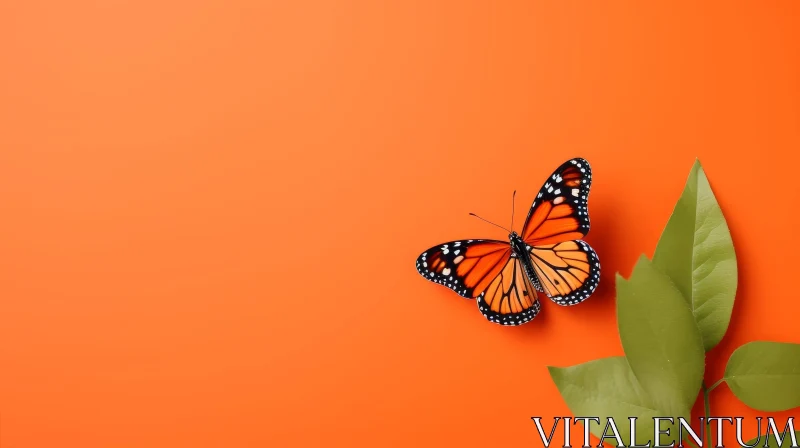 Monarch Butterfly Close-Up on Orange Background AI Image