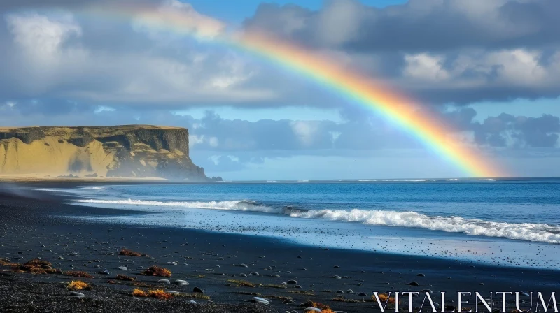 Ocean Rainbow Landscape with Beach and Waves AI Image