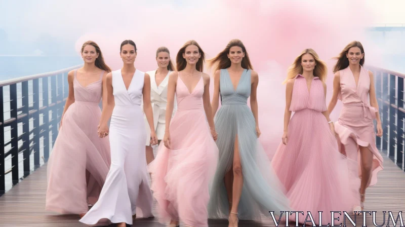 Pastel-Colored Evening Dresses on Pier AI Image