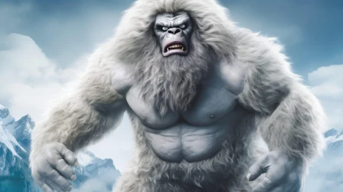Powerful Yeti in Snowy Landscape - Digital Painting AI Image