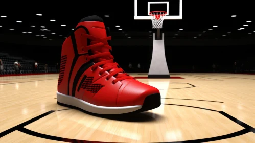 Red and Black Basketball Sneaker on Court