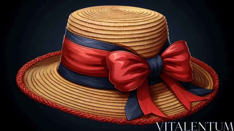Stylish 3D Rendered Straw Hat with Red Ribbon AI Image