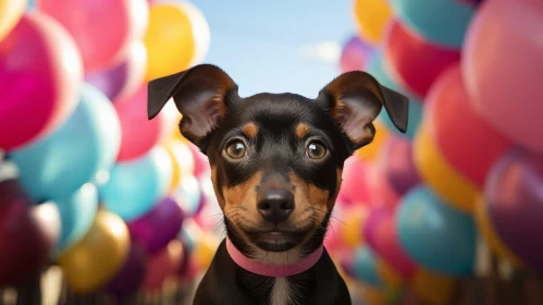 Adorable Dog Portrait with Colorful Balloons