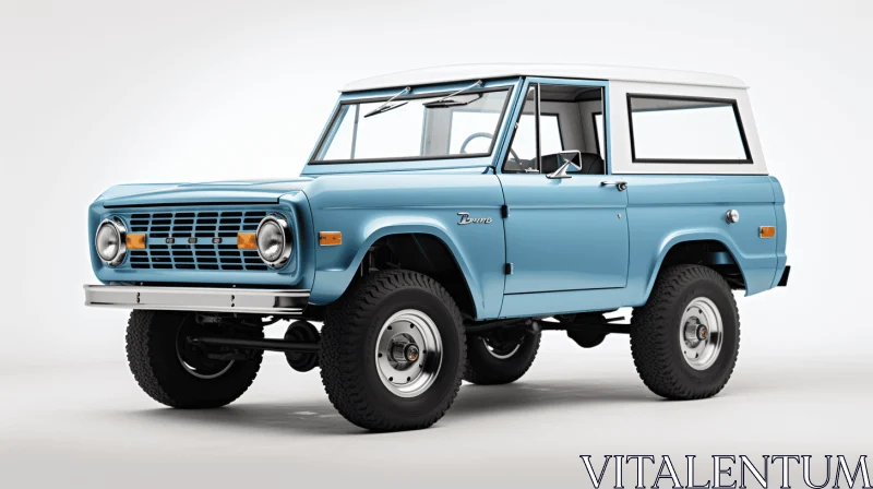 Blue Ford Bronco on White Surface - Authentic Minimalist Design AI Image