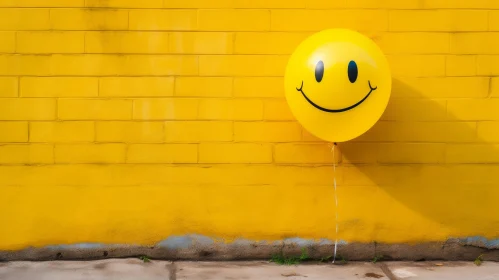 Cheerful Yellow Balloon on Brick Wall