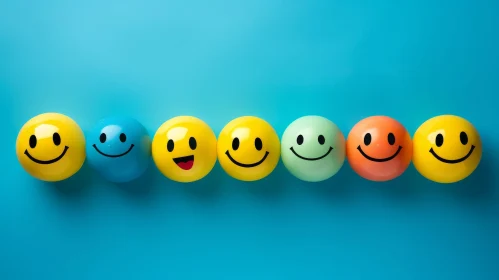 Colorful Smiley Face Balls on Blue Background
