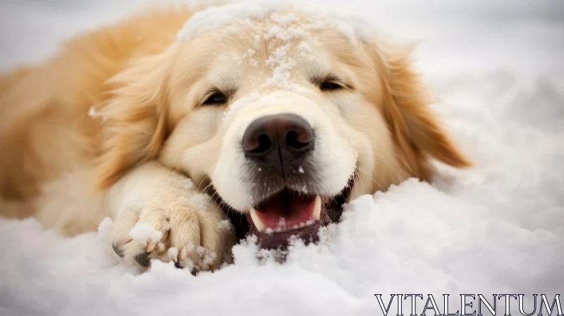 Golden Retriever Dog in Snowy Landscape AI Image