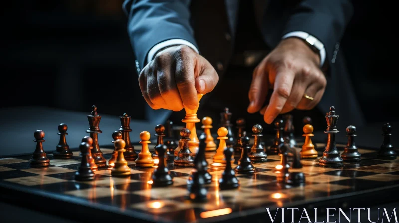 Intense Chess Game - Man in Dark Suit AI Image