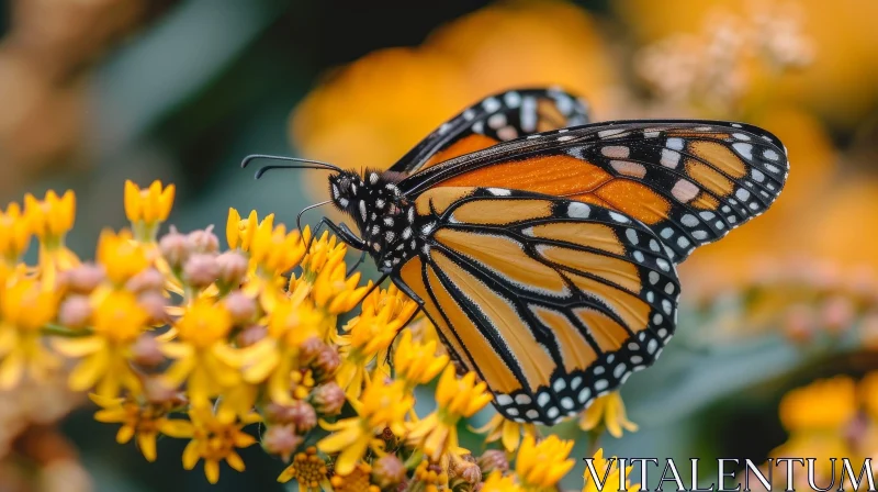 Monarch Butterfly Close-up on Yellow Flower AI Image