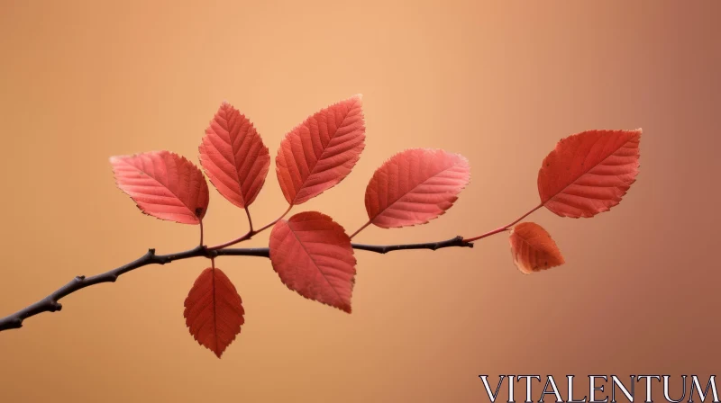 AI ART Red Leaves Branch on Beige Background