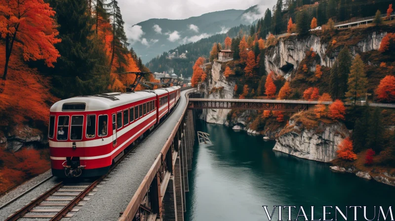 Scenic Mountain Landscape with Train Crossing Bridge AI Image