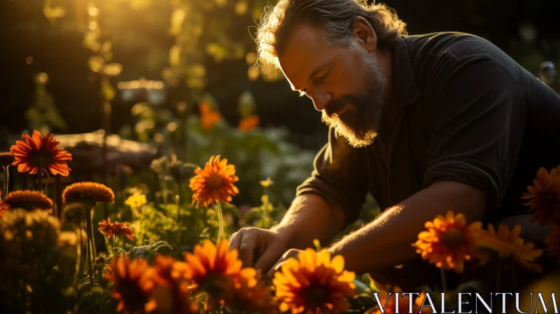 Serene Gardener at Sunset AI Image