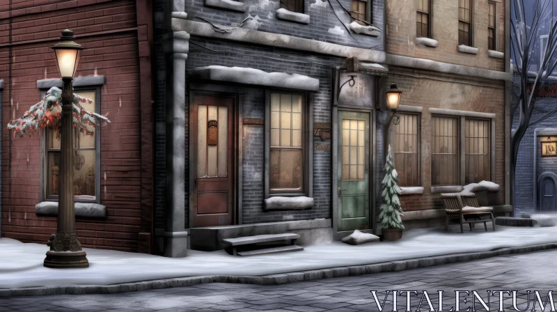 Snowy Small Town Street Scene AI Image