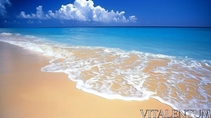Tranquil Beach Scene with Clear Blue Water and White Sand AI Image