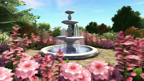 Tranquil Marble Fountain in Formal Garden
