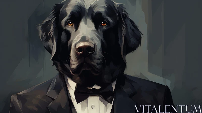 Black Dog in Tuxedo - Digital Painting AI Image