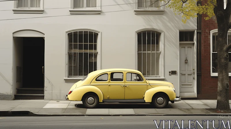 Captivating Yellow Car on Street | Vintage Style Photography AI Image