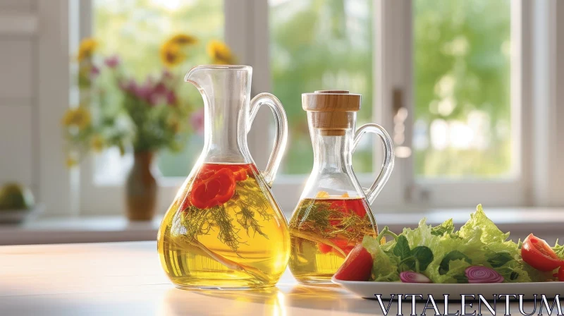 Delicious Infused Olive Oil Bottles on White Table AI Image
