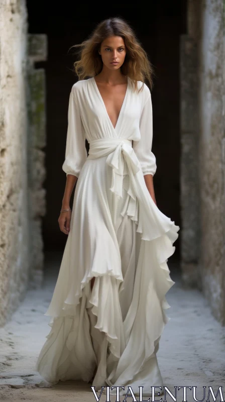 Elegant Model in White Dress - Fashion Photoshoot AI Image