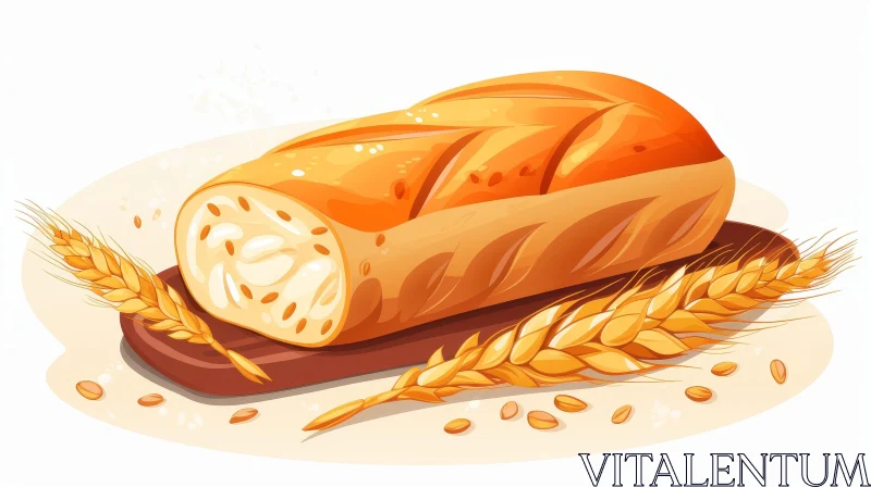 Golden Brown Loaf of Bread Cartoon Illustration AI Image