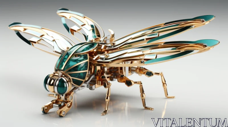AI ART Golden Mechanical Insect 3D Rendering