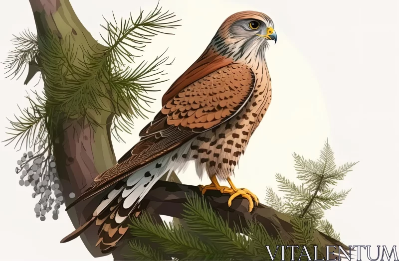 Majestic Hawk Perched on Pine Branch | Hyper-Realistic Illustration AI Image