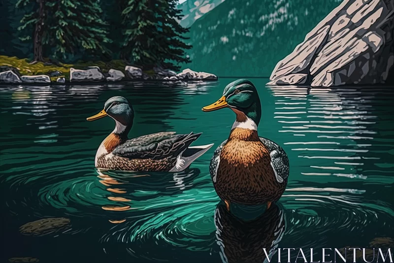 Mesmerizing Ducks Swimming in a Mountain Lake | Realistic Art AI Image