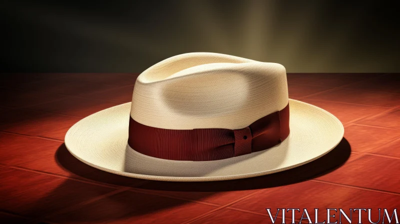 Panama Hat 3D Rendering on Wooden Table AI Image